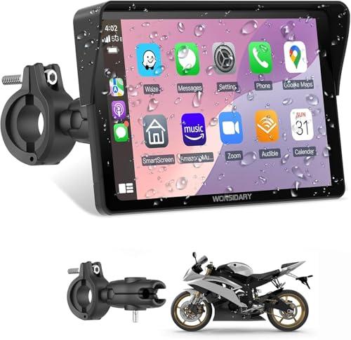 Wonsidary Senza Fili Schermo Carplay Per Moto,Navigatore Moto da 7 Pollici per CarPlay e Android Auto,Navigatore GPS Impermeabile IP67 con Sensore di Luce,Doppio Bluetooth,Siri/Assistente G00gle,EQ