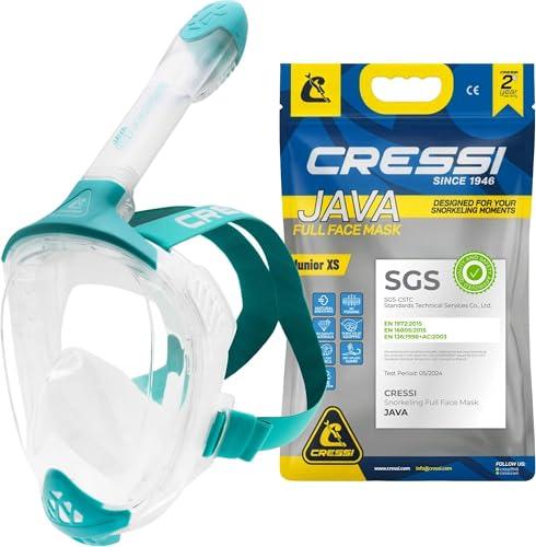 CRESSI Java Junior Full Face Mask Clear/Aquamarine XS - Maschera Snorkeling Integrale Compact Fit Junior, Lente Ultra Chiara Anti Fog, 100% Silicone, Snorkel Dry con Valvole Sicurezza