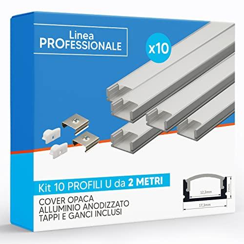 Eurekaled - 10 Profilo in Alluminio U da 2 metri per Strisce LED con Copertura OPACA cod. 1189