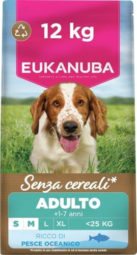 Eukanuba Mangime per cani senza cereali con pesce per razze di taglia piccola e media, mangime secco premium senza cereali per cani adulti, 12 kg