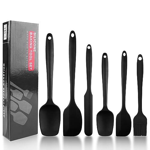 Magrimaxio Set di 6 Spatola Silicone Nero da Cucina utensili Pasticceria, Spatole per Dolci, Cucina in Silicone Spatola da Resistente al Calore fino a 230 ºC Antiaderent Set per Cuocere e Cucinare