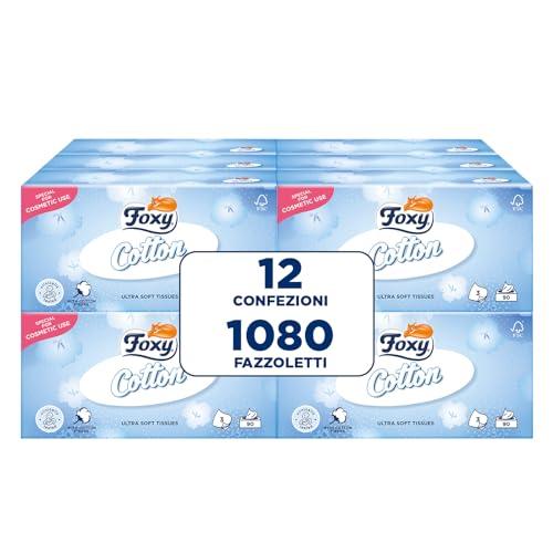 Foxy Cotton | Fazzoletti in scatola | 12 Box da 90 fazzoletti 3 veli | Carta 100% certificata FSC® | Confezione 100% riciclabile