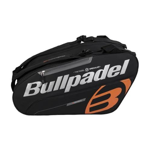 Bullpadel - Portamonete da tour nero, con dettagli in bianco e arancione, con tasche per pale, scomparto per vestiti o materiale e tasche ausiliarie, maniglie imbottite e a mano per il trasporto
