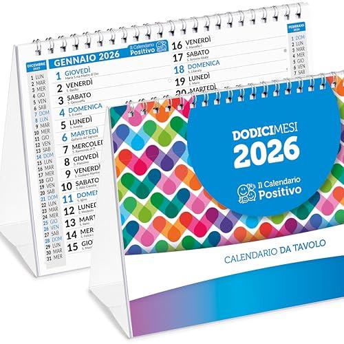 Calendario da Tavolo 2026 Positivo | In Carta Ecosostenibile NON Patinata - Ideale per segnare Appuntamenti ed Impegni | Calendario da Scrivania Ufficio | Cm 21x15 | 28 Facciate con Mesi Doppi