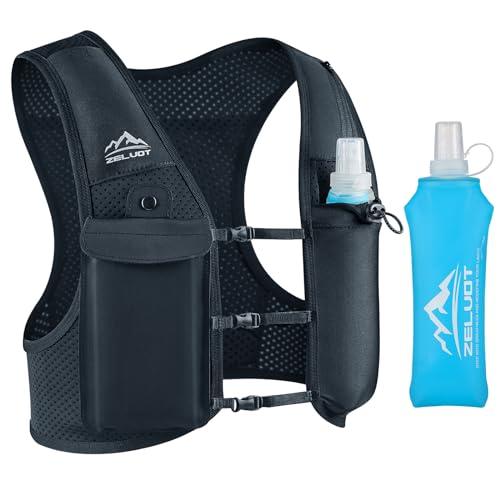 Zelvot Zaino Trail Running per Uomo e Donna, Brevetto Originale, Cinghie Pettorali Regolabili, Gilet Running con Borraccia Morbida 500ml, Gilet Corsa Leggero e Riflettente Per Ciclismo Escursionism