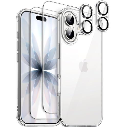 JETech 5 in 1 Cover per iPhone 17 6,3 Pollici con 2 Vetro Temperato Pellicola Protettiva e 2 Lente Fotocamera Protezione, Anti Ingiallimento Antiurto Cellulare Custodia (Trasparente)