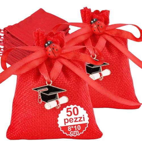 Sonekin 50pz Bomboniere Laurea, Rosso Sacchetti Laurea, Bomboniere Laurea Fai da Te, Bomboniera Laurea per Cerimonia di Laurea Festa di Laurea(Stile A-50pz)