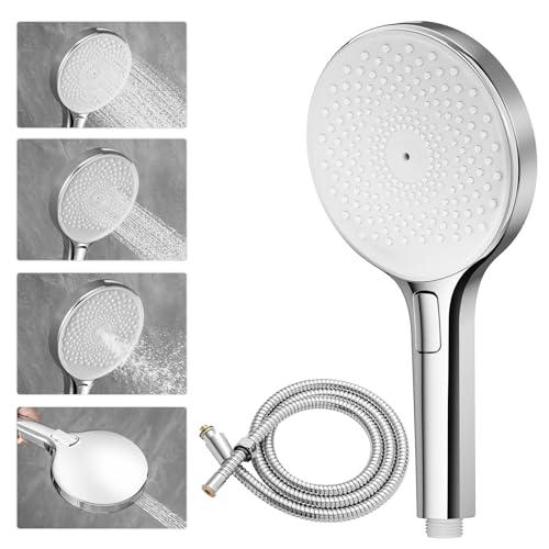 Auralum Soffione Doccia con Tubo 1.5m, Anticalcare Alta Pressione, Doccino per Doccia Grande 140mm con 4 Modalità, Doccetta con Ugello in Silicone Autopulente, Telefono Doccia in ABS Cromato