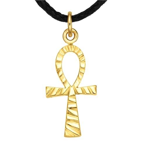Ciondolo Amuleto Ankh in argento 925 dorato – Croce egizia artigianale per vita, fortuna e protezione – Gioiello unisex simbolico per immortalità (Argento 925 dorato, Ankh)