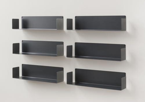 TEEbooks - 6 Mensole da Parete per Libri 60 cm | Design Invisibile & Minimalista | Libreria da parete | Made in Italy | Colore Grigio | Acciaio di Qualità | Facile da installare