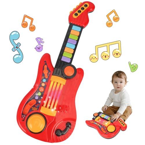 Chitarra Giocattolo per Bambini con Modalità Pianoforte 2-in-1 Strumento Musicale Elettrico Giocattoli Regalo per Ragazzi e Ragazze di 3 4 5 Anni (Rosso)