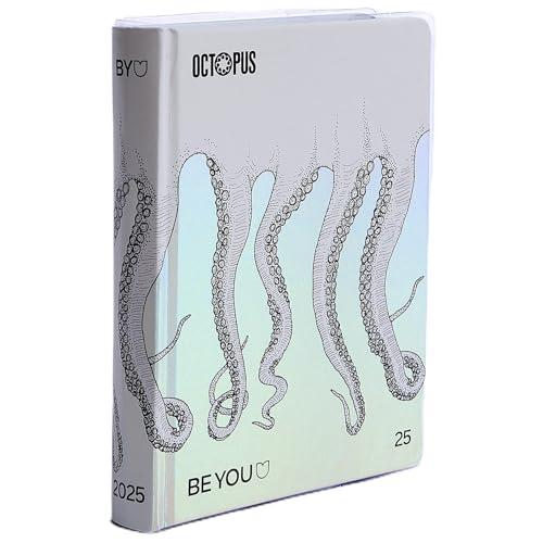 BE YOU Octopus Small, Diario Scuola 2024-2025, Agenda 12 Mesi Datata, Formato Easy 12,5cm x 16,5cm, Diario con Sticker e Segnalibro, Colore Bianco