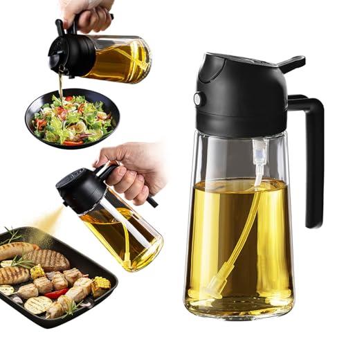 TrendPlain Spruzzino Olio per Friggitrice Aria 470ml, Spruzzatore e Dosatore Olio 2 in 1, Nebulizzatore Olio per Cucina e Insalata, senza BPA - Nero