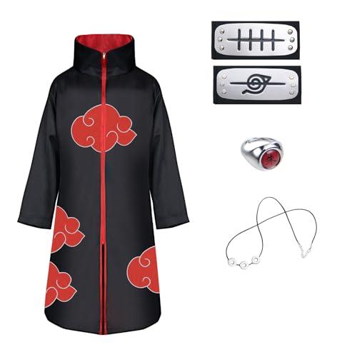 ACWOO Anime Akatsuki Costume Cosplay Halloween e Mantello di Natale Vestito Operato con Collana Anello Fascia per Bambini e Adulti（XS）