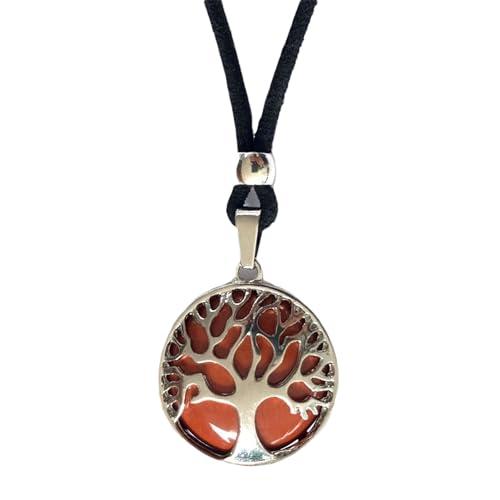 Ciondolo dell'Albero della Vita Donna Uomo Placcato Argento Zamak - Collana di Pietre Naturali Colori Amuleto di Protezione - Ideale per idee Regalo (Diaspro)