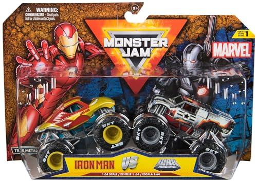 Spin Master - Marvel Monster Jam - Confezione da due Monster Truck per Bambini dai 3 Anni in su con design dei supereroi Marvel, scala 1:64, 2 Veicoli modelli /colori assortiti