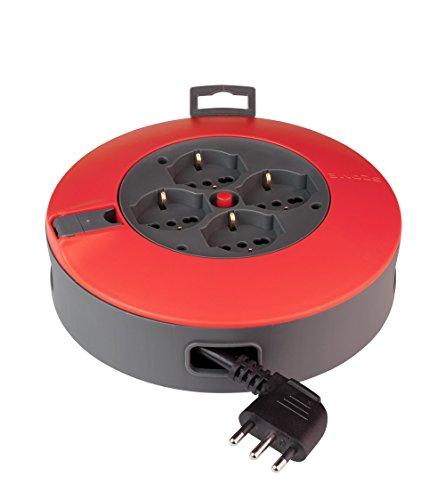 POLY POOL - PP2730 Avvolgicavo 4 m - Avvolgicavo elettrico 4 Prese Pluristandard e Spina Salvaspazio Standard Italiano Grande 16 A - Prolunga Elettrica con Disgiuntore Termico