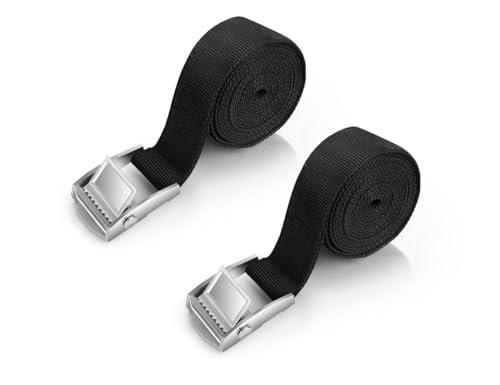 2 Cinghie di Tensione da2.5cmx3 m, Cinghia di Ancoraggio Regolabile con Serratura, cinghie con Cricchetto, Robusta Cinghia a Cricchetto, Per auto, Bicicletta, Carrello, Moto, Bagagli, Campeggio (nero)