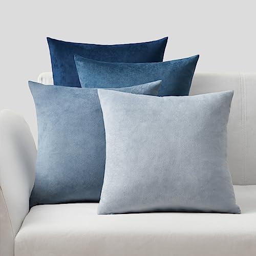Topfinel Set 4 federe velluto morbido blu, divano soggiorno letto giardino camera da letto, 40x40 cm, moderni