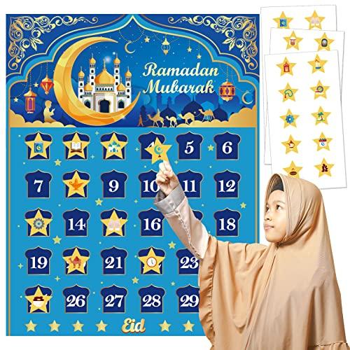 DPKOW Ramadan Calendario per Bambini Regali Giochi, Eid Avvento Calendario Manifesto per Musulmano, Conto alla Rovescia Decorazioni Ramadan Gadget, con Adesivi