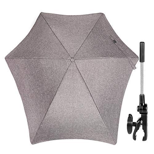 ZjRight Ombrellone per Passeggino, 70cm 50+ UV Ombrello Universale per Bambini e Neonati Protezione Solare per Carrozzina & Passeggino - Grigio Chiaro