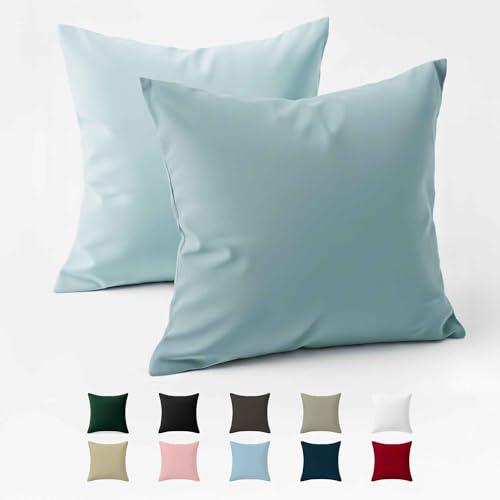 Dreamzie Federe 40x40 Cotone Rinforzato (Set da 2) - Blu Chiaro - Trama Fitta a 57 Fili/cm² - Federe Cuscini 40x40 cm - Federe Cuscino 40x40 Certificate Oeko Tex