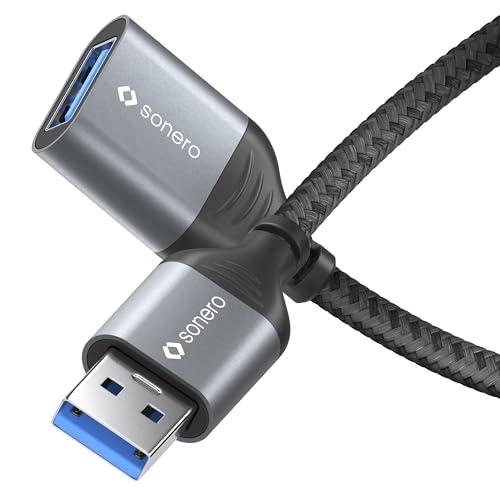 Sonero® Cavo dati da USB-A a USB-A, cavo di prolunga, cavo USB tipo A, USB 3.0, 5 GB/s, grigio siderale/nero, 1,50 m