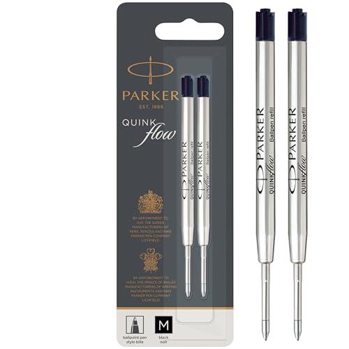 PARKER Quinkflow ricarica per penna a sfera, punta media, nero, confezione da 2