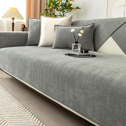 Twaynorb Funny Fuzzy Sofa Cover, Herringbone Chenille Fabric Furniture Protector Non Slip Sofa Cover 1 2 3 Seater (Grey,90 * 120cm)