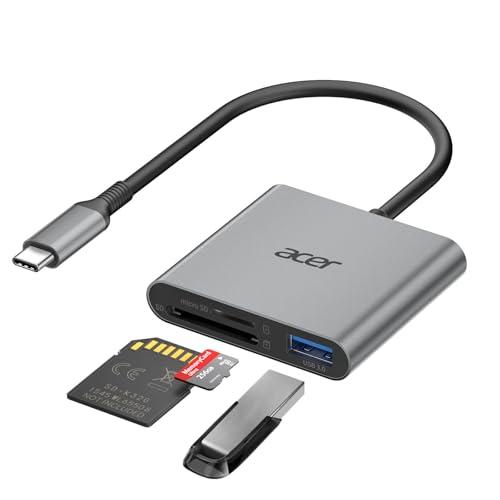 acer Lettore di schede SD con USB 3.0, lettore di schede SD USB C 3.0, Adattatore per SD/Micro SD/SDHC/SDXC/MMC, compatibile con iPhone 16, MacBook Pro/Air, iPad Pro 2021, Pixel, XPS 13, ecc.