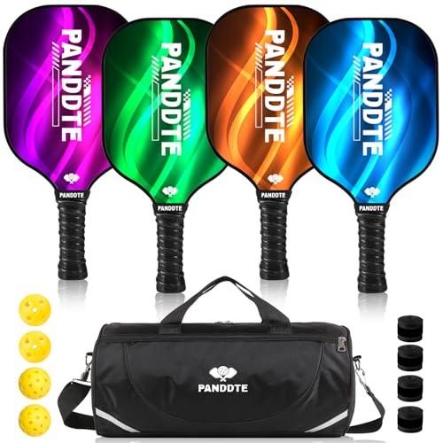 Set di 4 racchette da pickleball leggere in grafite, con 4 palline da pickleball, impugnatura di ricambio e borsa, per uomini e donne