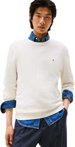 Tommy Hilfiger Uomo Pullover Essential Cotton con Scollo Rotondo, Avorio (Ivory Petal), L
