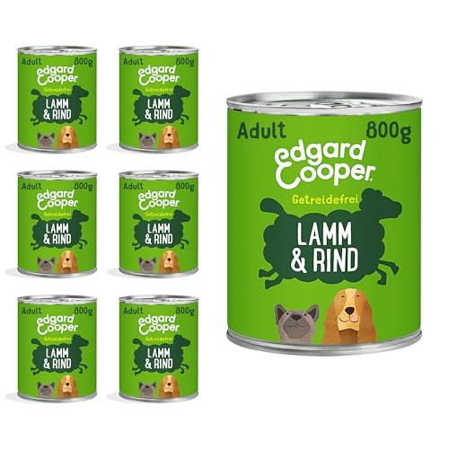 Edgard Cooper Cibo umido per cani (agnello e manzo, 800 g x 6), cibo per cani bagnato 800 g senza cereali, ingredienti naturali e carne fresca, pieno di aminoacidi essenziali