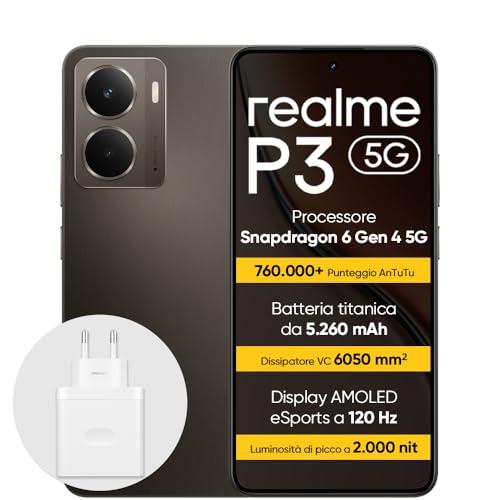realme P3 5G Smartphone 8+256 GB, Processore Snapdragon 6 Gen 4 5G, Batteria titanica da 5260mAh,Ricarica rapida da 45W, AMOLED da 120 Hz, Luminosità di picco a 2.000 nit, IP69, Grey