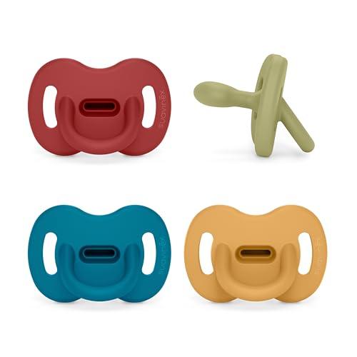 Suavinex, Confezione da 4 Ciucci Tutti in Silicone, per Bambini 6/18 Mesi, con Tettarella Simmetrica SX Pro, Morbido e Flessibile, Ideale per Dormire. Honey, Chili, Ocean, Lake