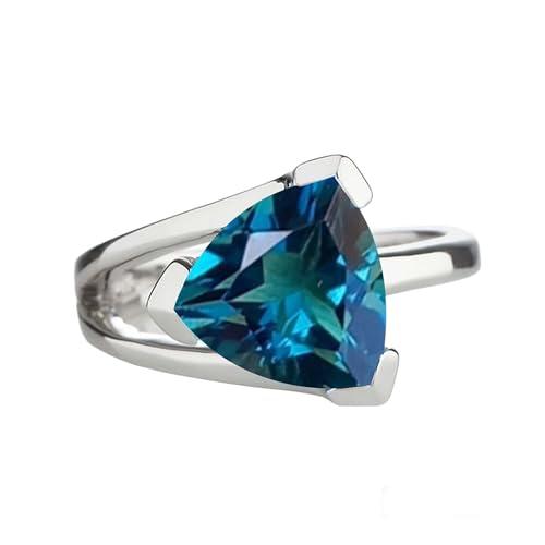 Anello con topazio blu di Londra, anello in argento sterling 925, pietra portafortuna di novembre, anello con pietra preziosa topazio, regalo elegante per lei (argento), taglia 7