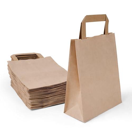 Inoverse 50 Sacchetti di Carta con Manici – 18+08x22 cm – Shopper in Carta Kraft Marrone, Buste Regalo Resistenti, Sacchetti per Negozi, Feste, Bomboniere ed Eventi