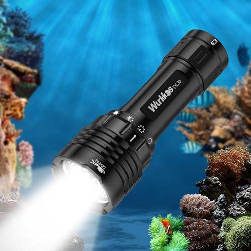 Wurkkos DL30 Torcia Subacquea, Torcia Subacquea da 3600 Lumen Ricaricabile, Impermeabile IPX8, 3 * LED LH351D, Colore Luce Bianca Neutra (5000K 90CRI),con 5000mAh potenza