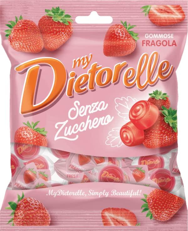 Dietorelle - Caramelle Morbide Vegan Fragola, Caramelline Morbide, Senza Zucchero, Senza Glutine, Con Dolcificante Naturale - 70 Gr