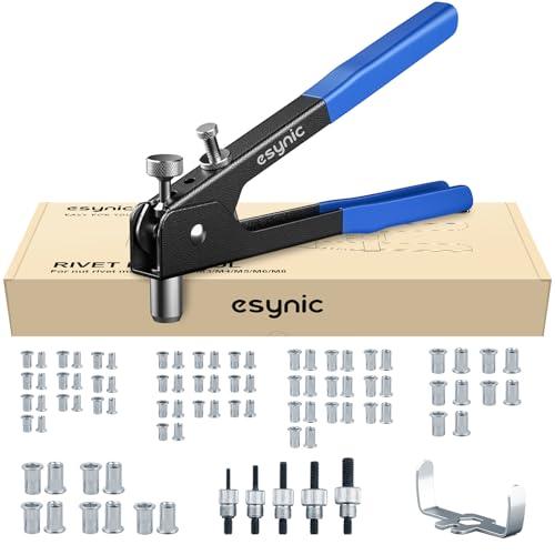 ESYNiC Kit Rivettatrice per Inserti Filettati con 86pz Dadi per Rivetti(M3 M4 M5 M6 M8) Professionale Pinza Pistola Manuale a Rivetti Filettati per Riparazione Auto Rimorchi Mobili - Blu