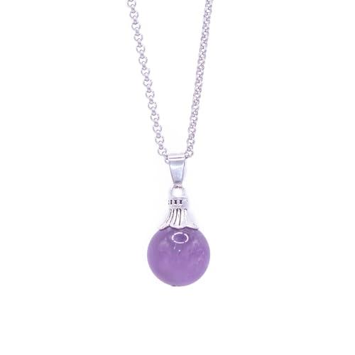 NILUXE DESIGN - Collana con pietre naturali e ciondolo in quarzo, amuleto di protezione. Sfera di gemme con catena in acciaio inossidabile argento. Ideale come regalo per donna(Ametista)
