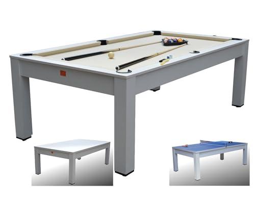 NG BILIARDI - Biliardo Giunone 226 cm - Tavolo da Pranzo/Ping Pong, Panno color Panna, Completo di Accessori e Facile Montaggio