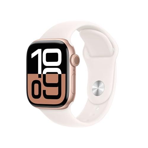 Apple Watch Series 10 GPS 42 mm Smartwatch con cassa in alluminio e cinturino Sport Loop Rosa fard - M/L. Fitness tracker, app ECG, display Retina always-on, Carbon Neutral