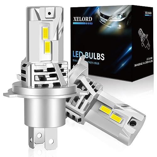 XELORD H4 Lampadina LED 6500K Luce Bianco Forte,400% Più Luminosa, Adatta per Lampadina Faro Auto Compatibile con DC 12V, 1:1 Plug and Play (2 Lampadine)