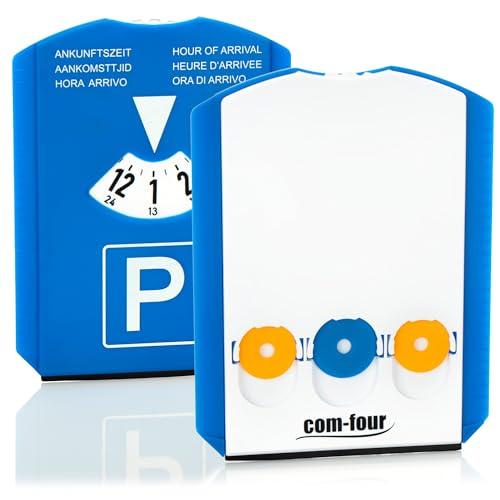 com-four® 2X Disco orario con Raschietto per Ghiaccio, Labbro in Gomma e Chip per Carrello della Spesa - parchimetro in plastica (02 Pezzi - Disco di parcheggio con Chip)