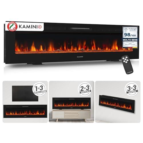 KAMINIO Camino elettrico MARLON - Caminetto elettrico 3-in-1 con riscaldamento, effetto fiamma 3D, 12 colori di fiamma, telecomando (70 pollici)