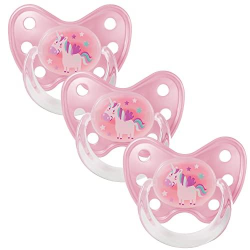 Dentistar Set di 3 Ciucci Ortodontici in Silicone – Taglia 3, da 14 mesi – Il ciuccio per bambini previene il disallineamento dei denti – Fatto in Germania – Senza BPA – Unicorno, Rosa