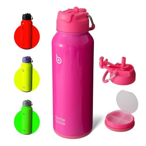 BOTTLE BOTTLE Borraccia sportiva da 40 once in acciaio inox con cannuccia e portapillole