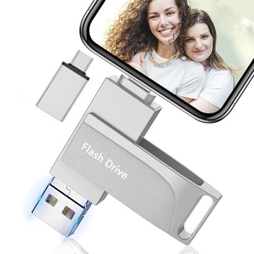 Chiavetta USB 512gb per Phone,Levida Memoria Esterna per scaricare foto,Pen Drive USB C 3.0,Photo Stick,4 in 1 USB Stick per IOS/Smartphone/Pad/Android/PC(Foto/Video/Backup Automatico),Argento chiaro