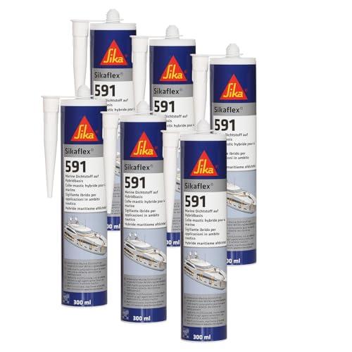 Sika - Sikaflex 591, Nero - Sigillante multiuso - Applicazioni in campo nautico - Resistente alle vibrazioni - Privo di isocianati - Cartuccia da 300ml (Confezione da 6)